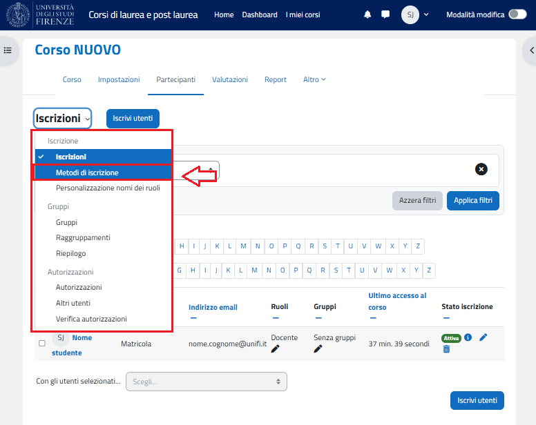 METODI DI ISCRIZIONE NELLA PAGINA PARTECIPANTI