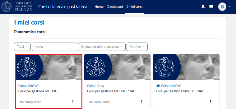 SELEZIONARE IL CORSO NELLA PANORAMICA CORSI